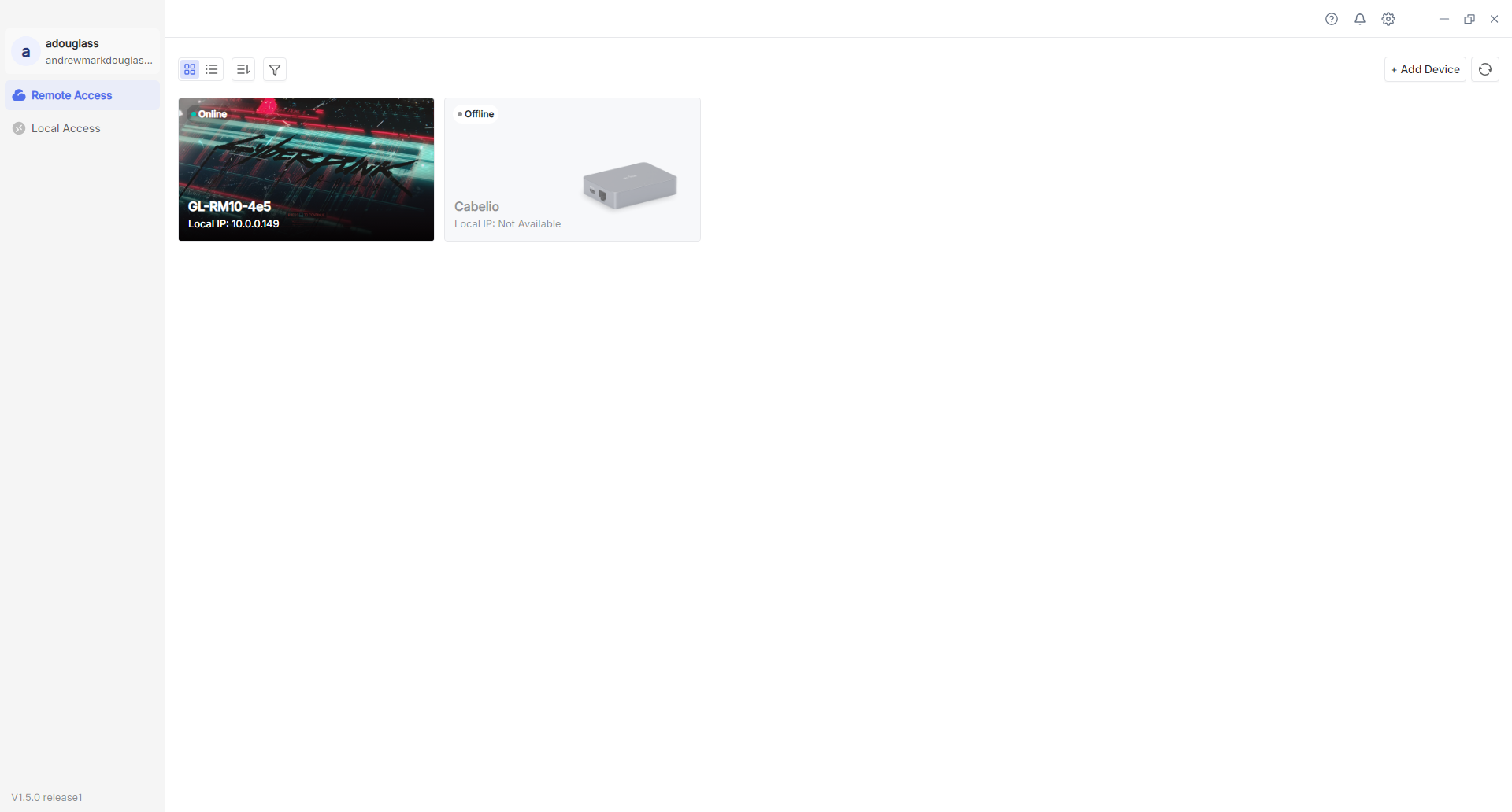 Screenshot of the GLKVM dashboard listing multiple Comet devices, the multi-device view no competitor offers.