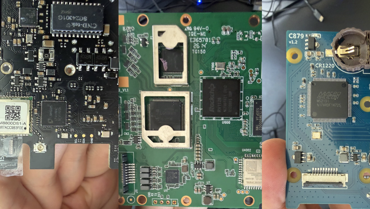 Diagram: HDMI from the target into the capture bridge, then either MIPI CSI-2 (TC358743, Lontium) or USB 2.0 (MacroSilicon) into the SoC hardware H.264 encoder. Shows why the CSI path is lower latency than USB.