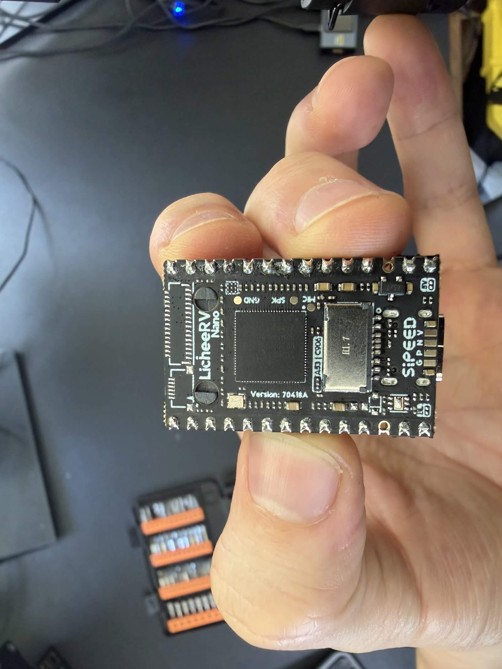 Macro of the SOPHGO system-on-chip on the NanoKVM Full mainboard.