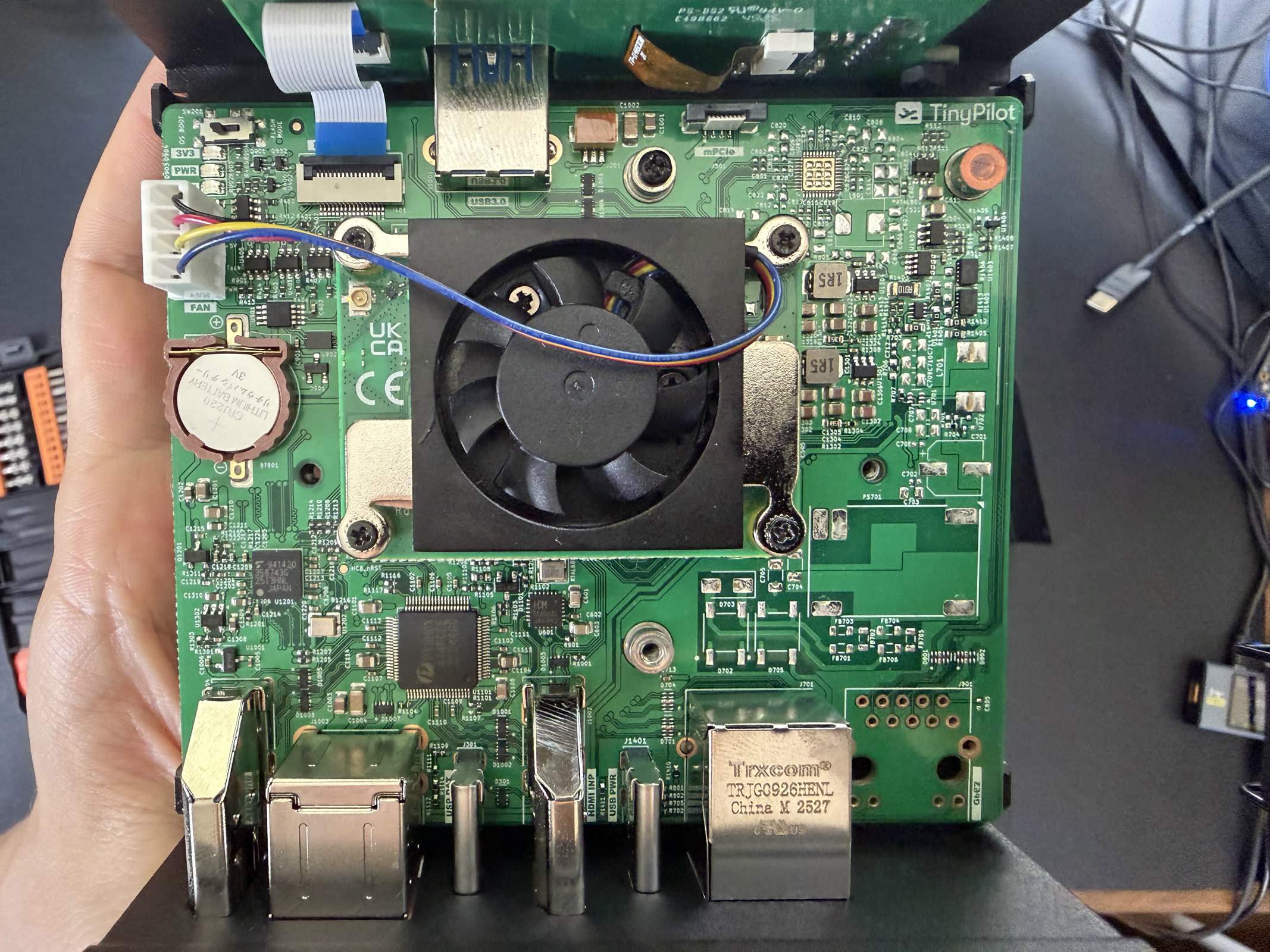 Macro of the Voyager 3 internals with the CM4 module and Toshiba TC358743 capture bridge, the same core as the PiKVM.