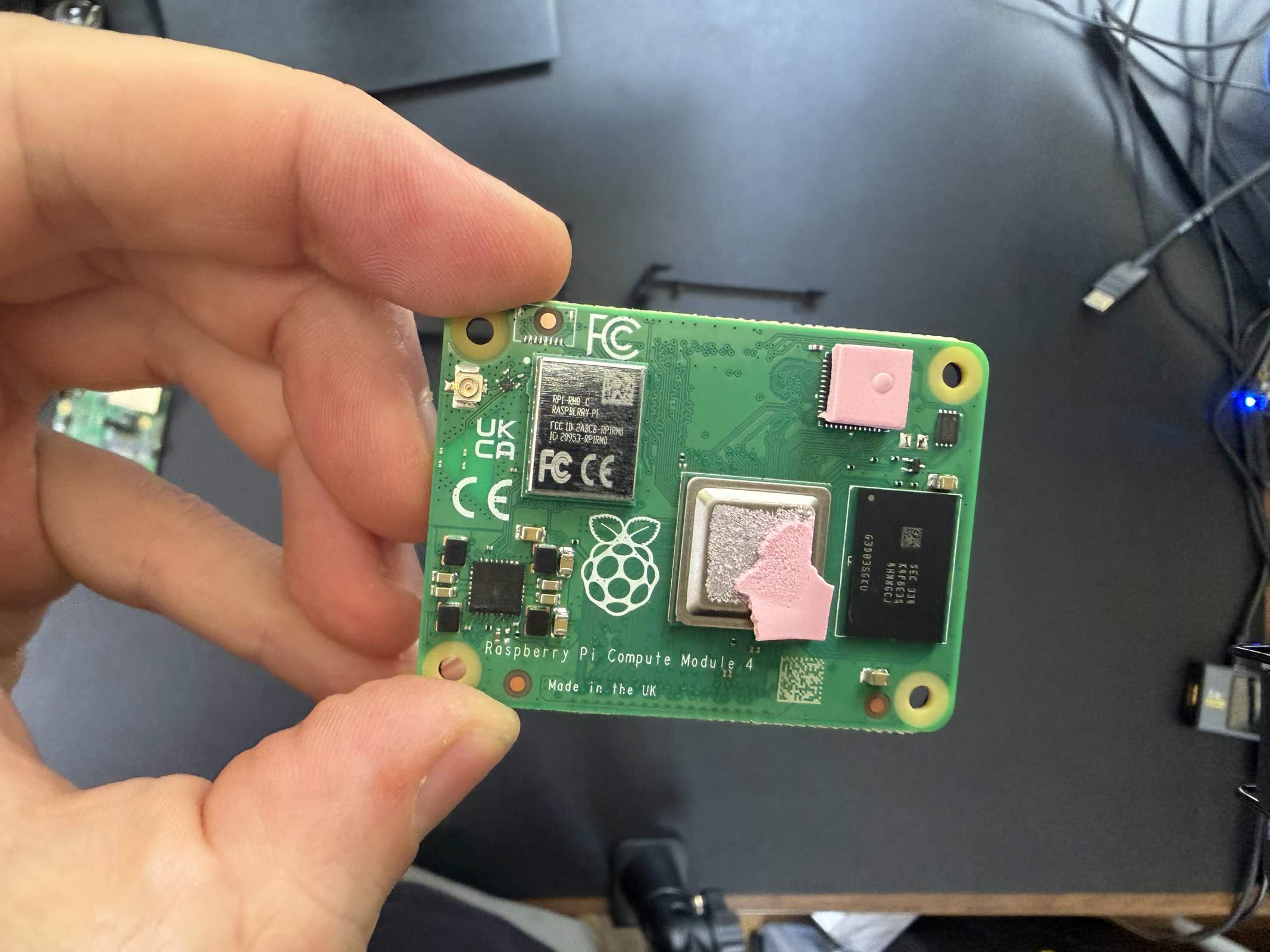 The socketed Raspberry Pi CM4 on the PiKVM, the most powerful compute module in our fleet.