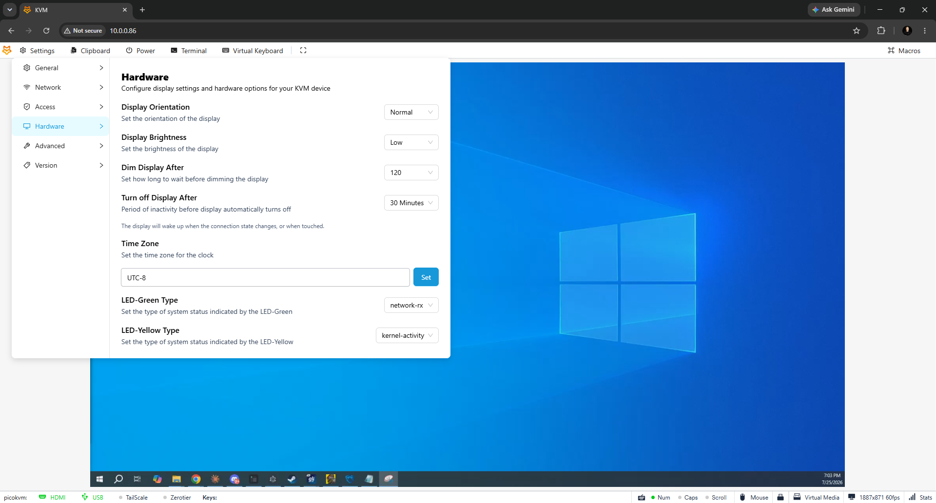 Screenshot of the PicoKVM web interface from our unit, ideally next to the JetKVM UI to show the shared design.